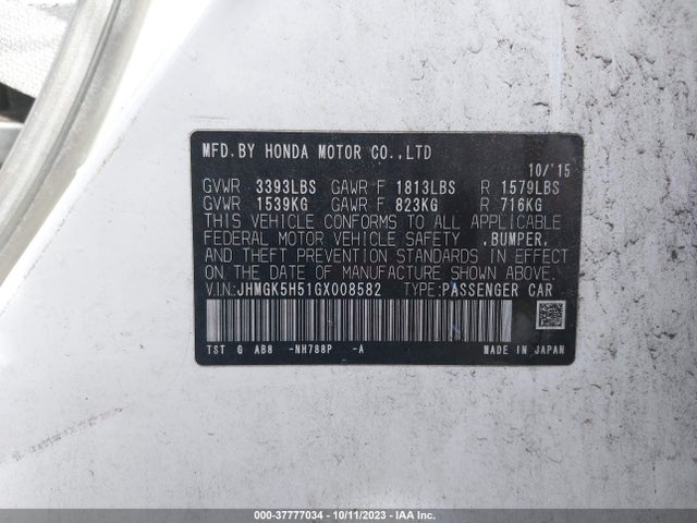 Honda FIT LX 2016 JHMGK5H51GX008582 Image 9