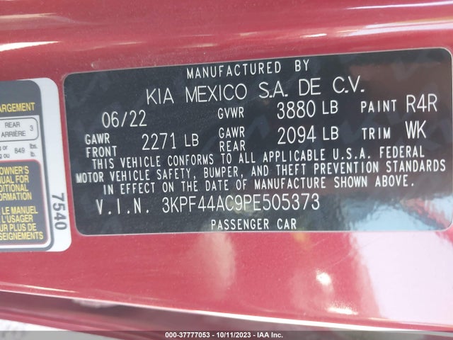 KIA Forte Gt Manual 2023 3KPF44AC9PE505373 Image 9