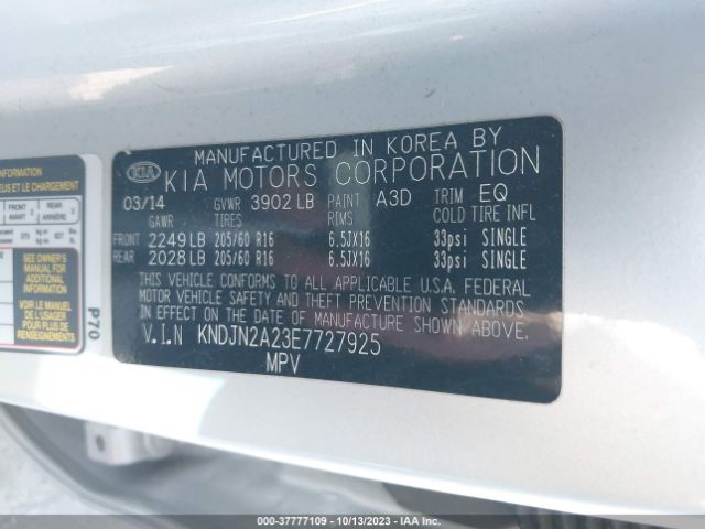 KNDJN2A23E7727925 KIA Soul Base