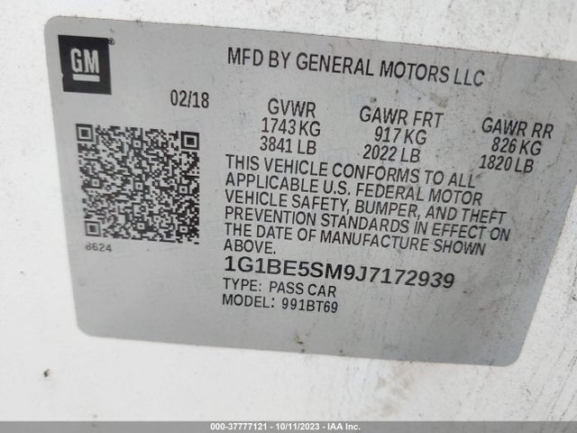Chevrolet CRUZE LT 2018 1G1BE5SM9J7172939 Image 9
