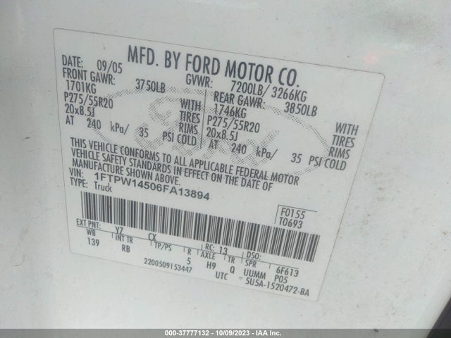2006 FORD F-150 1FTPW14506FA13894 Photo 8