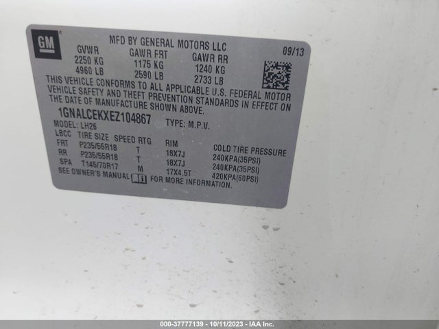 Chevrolet EQUINOX LT 2014 1GNALCEKXEZ104867 Image 9