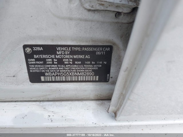 2011 BMW 328I VIN: WBAPH5G5XBNM82890