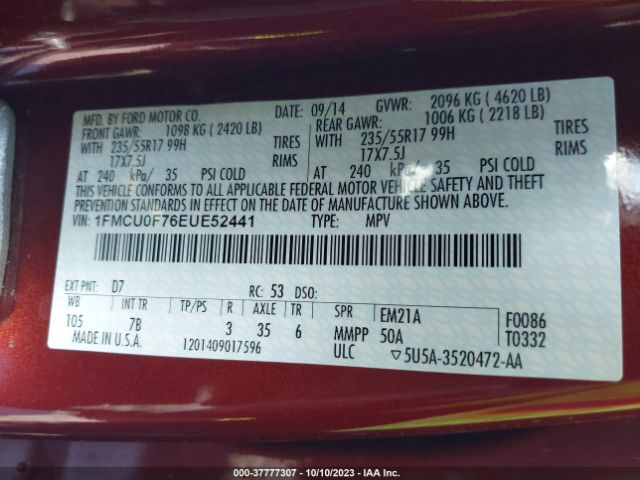 1FMCU0F76EUE52441 Ford ESCAPE S