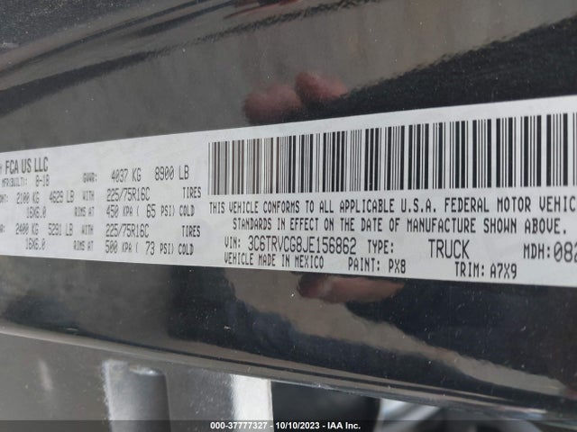 3C6TRVCG8JE156862 RAM Promaster Cargo Van
