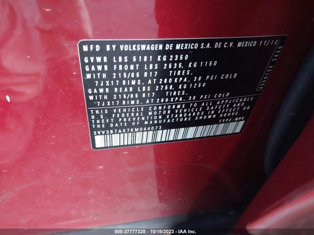 3VV3B7AX7KM044073 Volkswagen Tiguan Se/sel/sel R-line