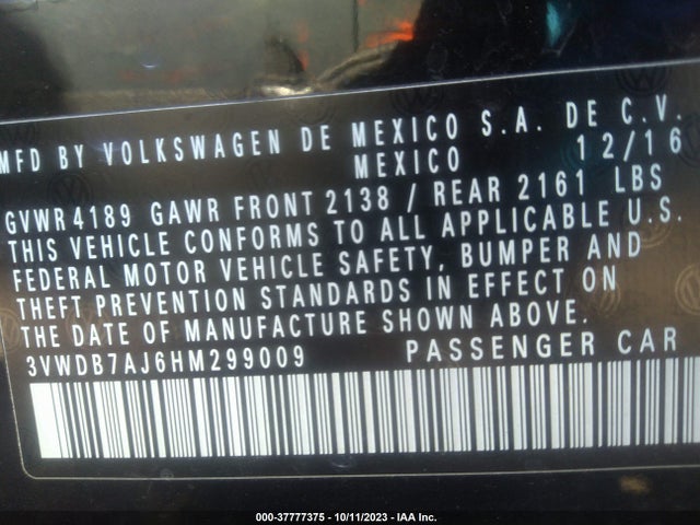 3VWDB7AJ6HM299009 Volkswagen Jetta 1.4t Se