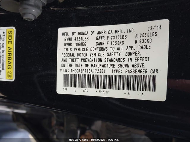 Honda ACCORD EX 2014 1HGCR2F71EA172561 Image 9