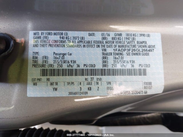2016 FORD FOCUS SE VIN: 1FADP3F26GL266497