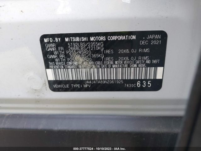 JA4J4TA89NZ061925 Mitsubishi Outlander Es
