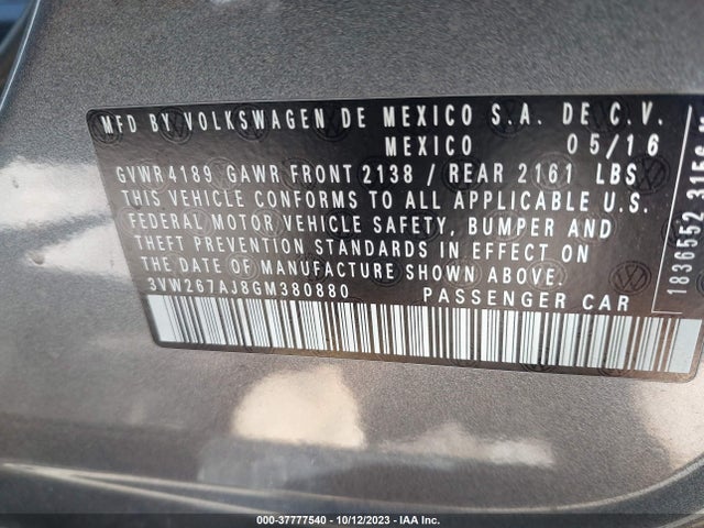 3VW267AJ8GM380880 Volkswagen Jetta Sedan 1.4t S W/technology