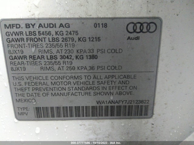 WA1ANAFY7J2123822 Audi Q5 Premium/tech Premium
