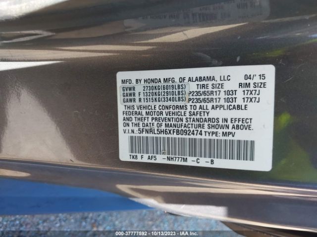 5FNRL5H6XFB092474 Honda Odyssey Ex-l
