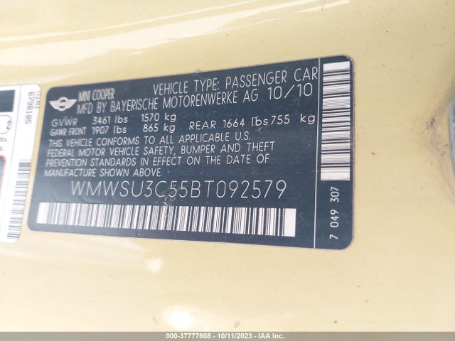 2011 MINI COOPER HARDTOP WMWSU3C55BT092579 Photo 8