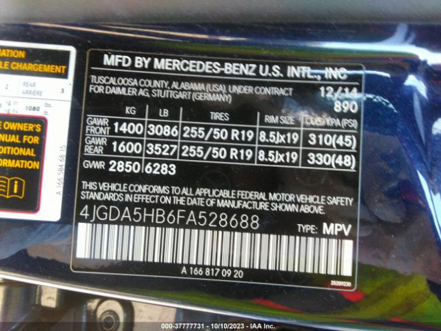 4JGDA5HB6FA528688 Mercedes-Benz M-class Ml 350
