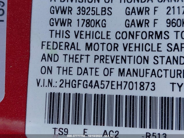 Honda CIVIC SI 2014 2HGFG4A57EH701873 Image 9