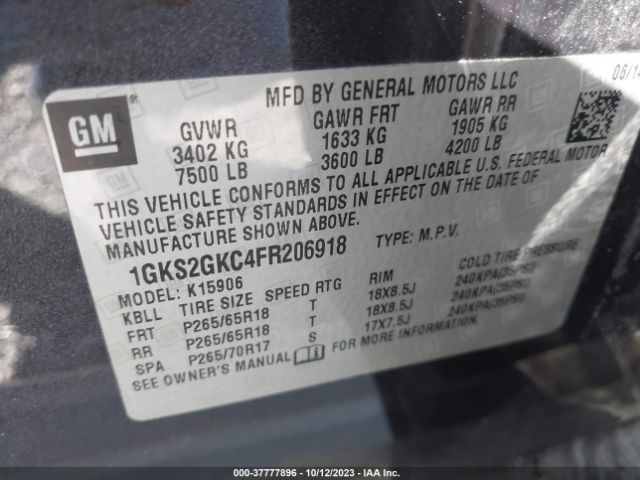 1GKS2GKC4FR206918 GMC Yukon Xl Sle