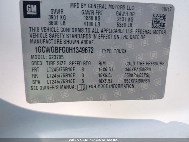 Chevrolet EXPRESS CARGO VAN 2017 1GCWGBFG0H1349672 Image 9