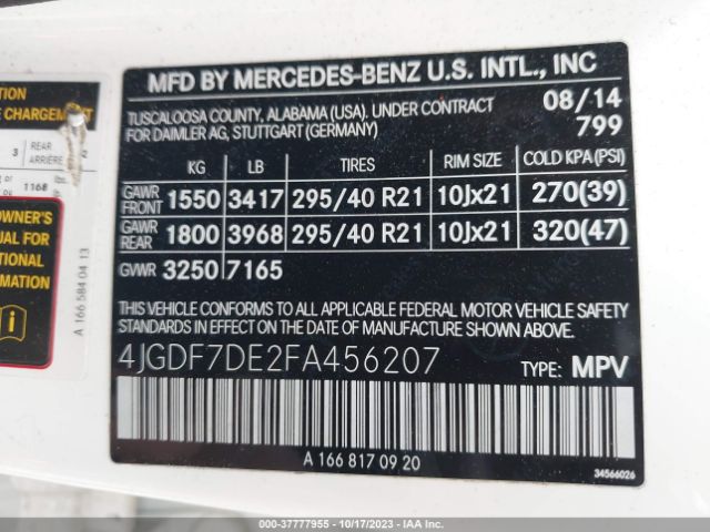 4JGDF7DE2FA456207 Mercedes-Benz Gl-class Gl 550