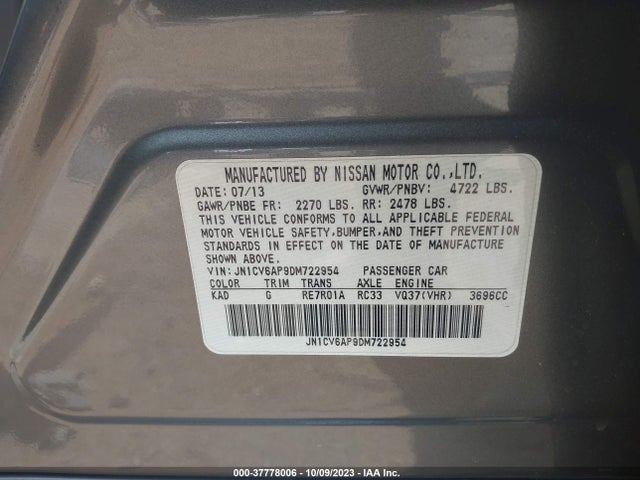 2013 INFINITI G37 JOURNEY VIN: JN1CV6AP9DM722954
