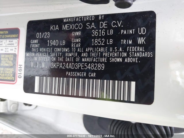 2023 KIA RIO LX VIN: 3KPA24AD3PE548289