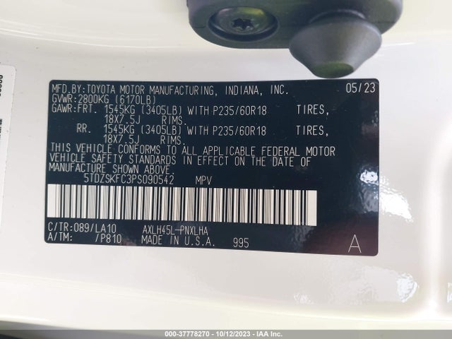 2023 TOYOTA SIENNA LIMITED VIN: 5TDZSKFC3PS090542
