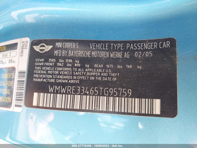 2005 MINI COOPER HARDTOP WMWRE33465TG95759 Photo 8