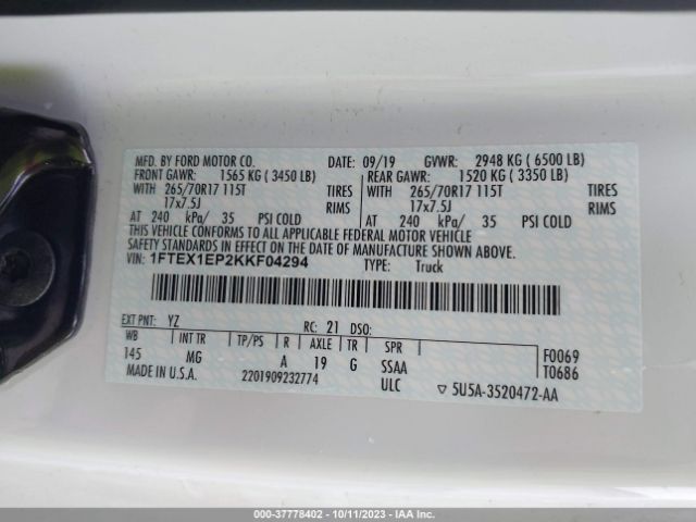 1FTEX1EP2KKF04294 Ford F-150 Xl/xlt/lariat