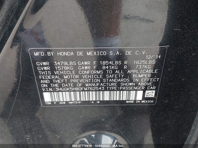 Honda Fit Ex-l/ex 2015 3HGGK5H80FM762543 Image 9