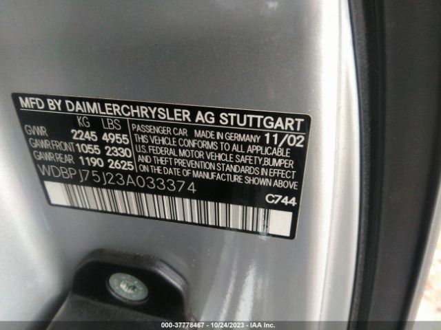 2003 MERCEDES-BENZ CL-CLASS WDBPJ75J23A033374 Photo 8