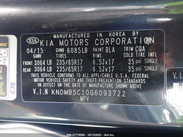 2016 KIA SEDONA LX VIN: KNDMB5C10G6093722