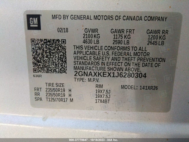 Chevrolet EQUINOX LT 2018 2GNAXKEX1J6280304 Image 9