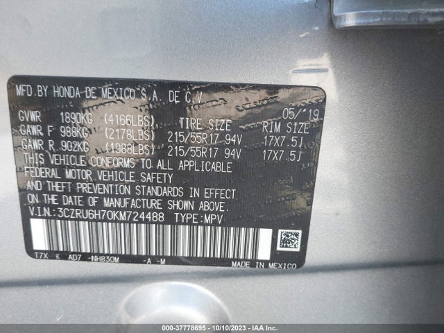 Honda Hr-v Ex-l 2019 3CZRU6H70KM724488 Image 9