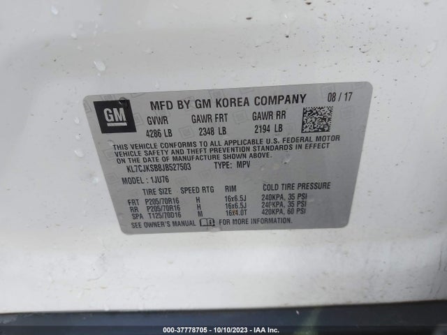 Chevrolet TRAX LS 2018 KL7CJKSB8JB527503 Image 9