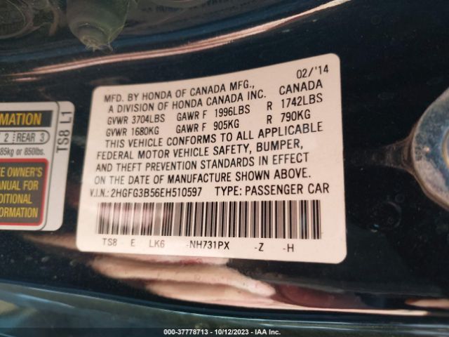 2HGFG3B56EH510597 Honda Civic Coupe Lx