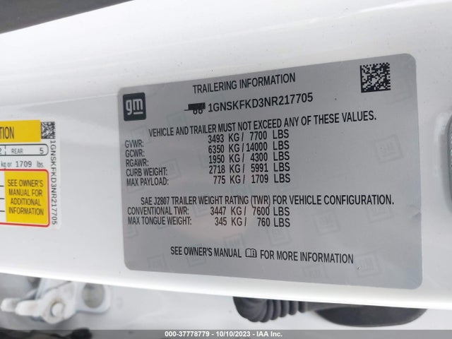 Chevrolet Suburban Premier 2022 1GNSKFKD3NR217705 Image 9