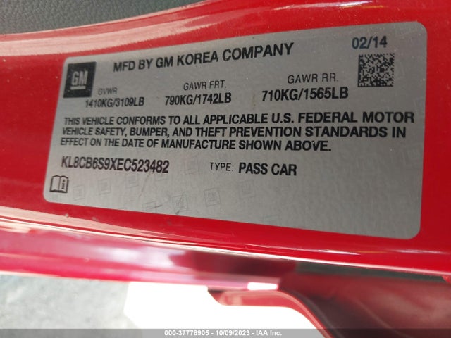 Chevrolet SPARK LS 2014 KL8CB6S9XEC523482 Image 9