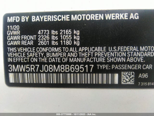 BMW 330i Xdrive 2021 3MW5R7J08M8B69517 Image 9