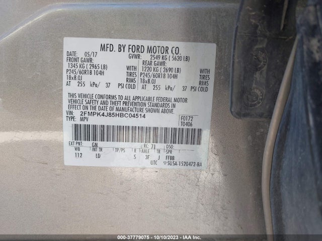 Ford EDGE SEL 2017 2FMPK4J85HBC04514 Image 9