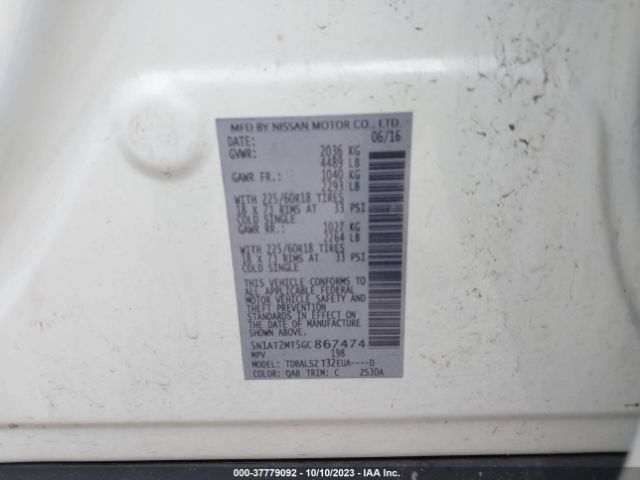 5N1AT2MT5GC867474 Nissan Rogue Sl