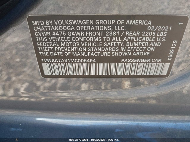 1VWSA7A31MC006494 Volkswagen Passat 2.0t Se