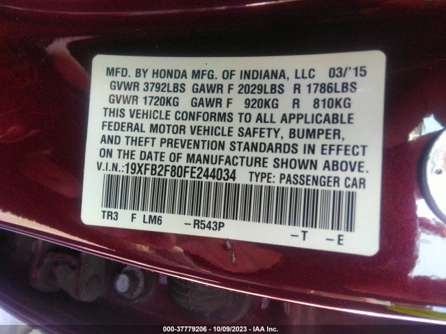 Honda Civic Sedan Ex 2015 19XFB2F80FE244034 Image 9