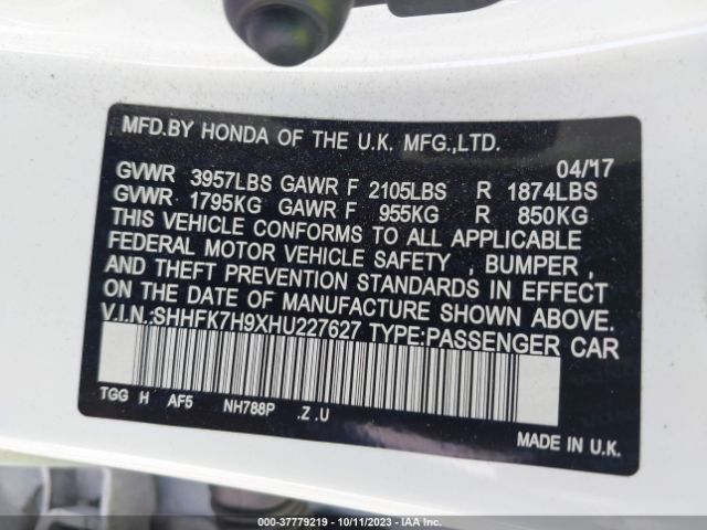 SHHFK7H9XHU227627 Honda Civic Hatchback Sport Touring