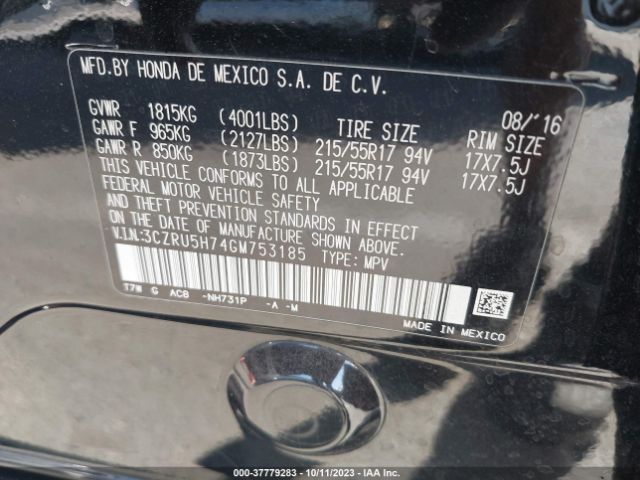 3CZRU5H74GM753185 Honda Hr-v Ex-l