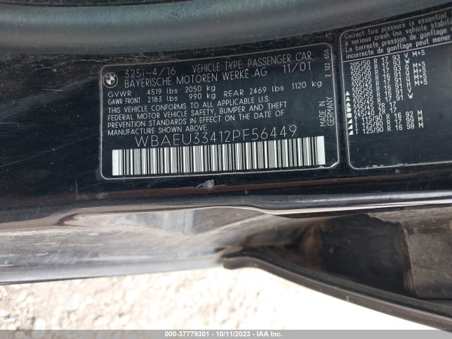 2002 BMW 3 SERIES 325XI VIN: WBAEU33412PF56449