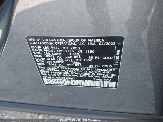 1V2HE2CA0NC219047 Volkswagen Atlas Cross Sport 3.6l V6 Se W/technology