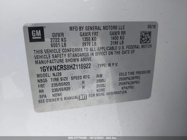 1GYKNCRS8HZ116922 Cadillac Xt5 Premium Luxury Fwd