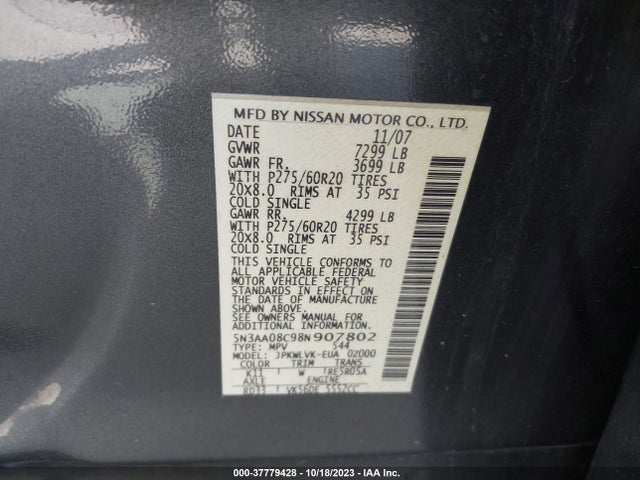 2008 INFINITI QX56 VIN: 5N3AA08C98N907802
