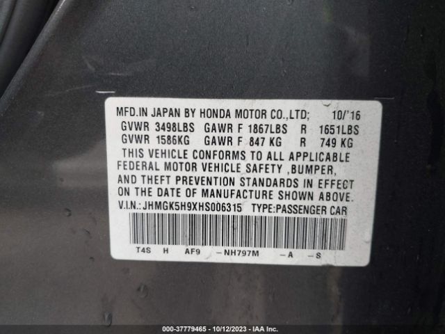 JHMGK5H9XHS006315 Honda Fit Ex-l
