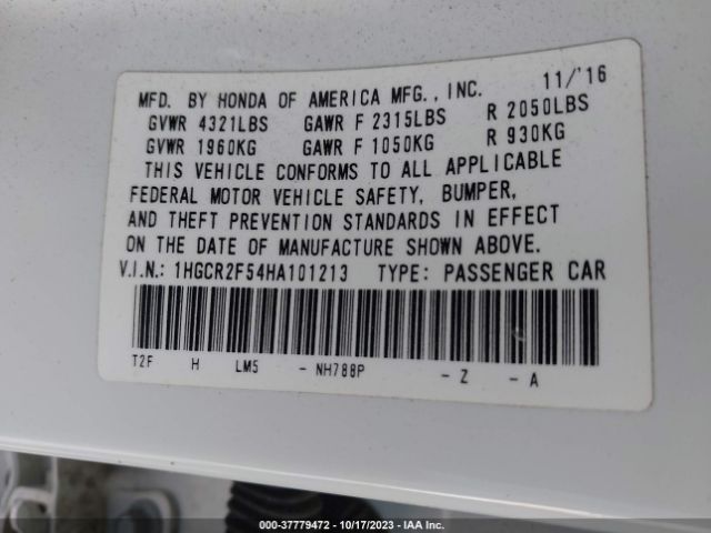 1HGCR2F54HA101213 Honda Accord Sedan Sport